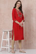 Red LIVA Straight Kurta image number 5